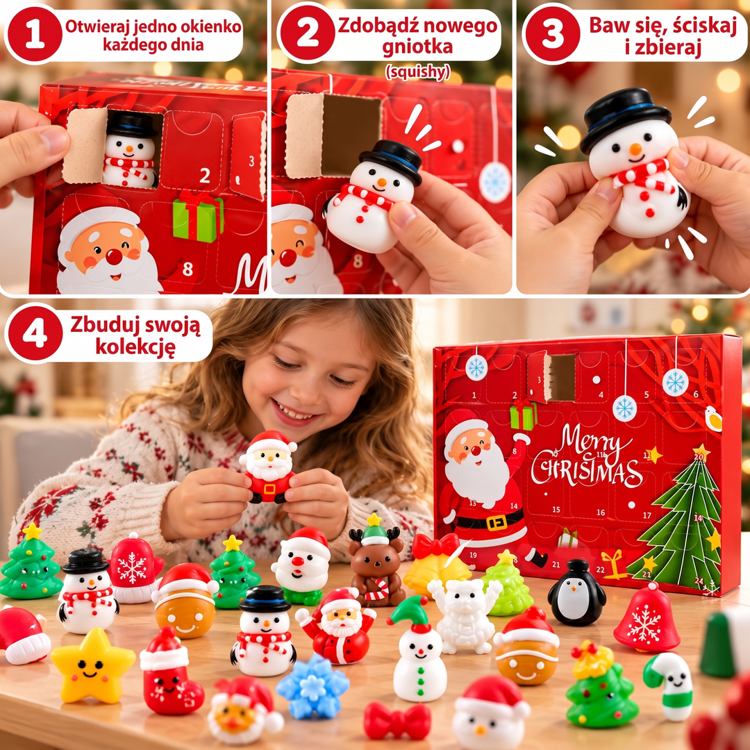 Świąteczny kalendarz adwentowy Squishy – 24 tajemnicze zabawki Squishy (3+ lata)