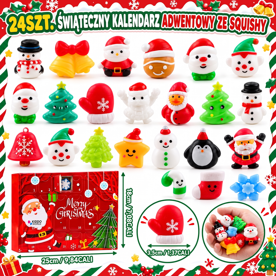 Świąteczny kalendarz adwentowy Squishy – 24 tajemnicze zabawki Squishy (3+ lata)