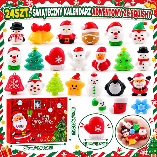 Świąteczny kalendarz adwentowy Squishy – 24 tajemnicze zabawki Squishy (3+ lata)