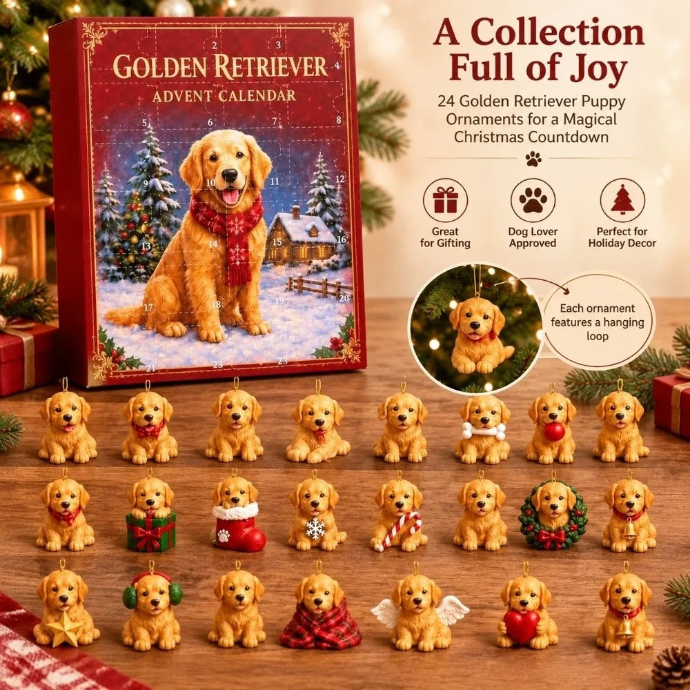 Golden Retriever Kalendarz Adwentowy – 24 Ozdoby na Choinkę