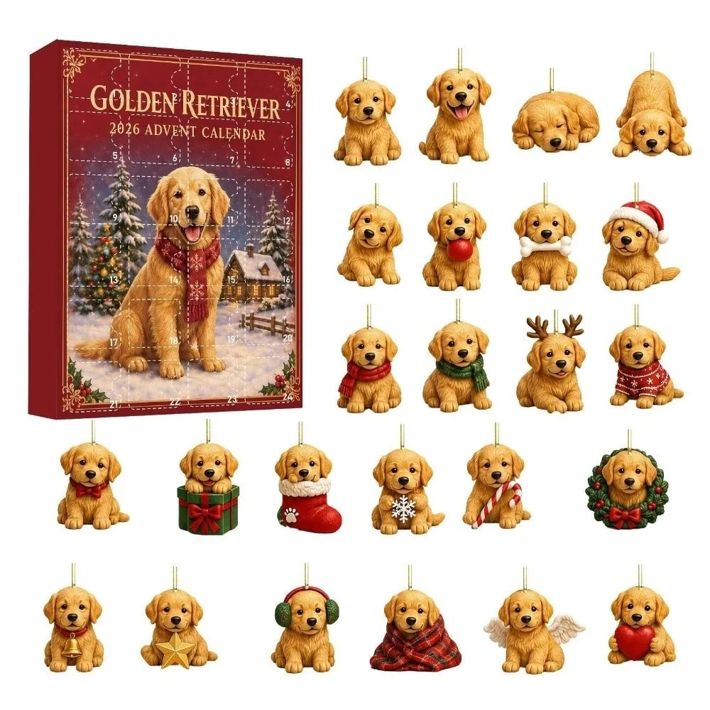 Golden Retriever Kalendarz Adwentowy – 24 Ozdoby na Choinkę