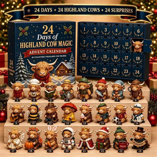 24 Dagen Kerst Adventskalender Met Verzamelbare Schots Koe Figuurtjes, Feestelijke Kerstversiering voor Thuis