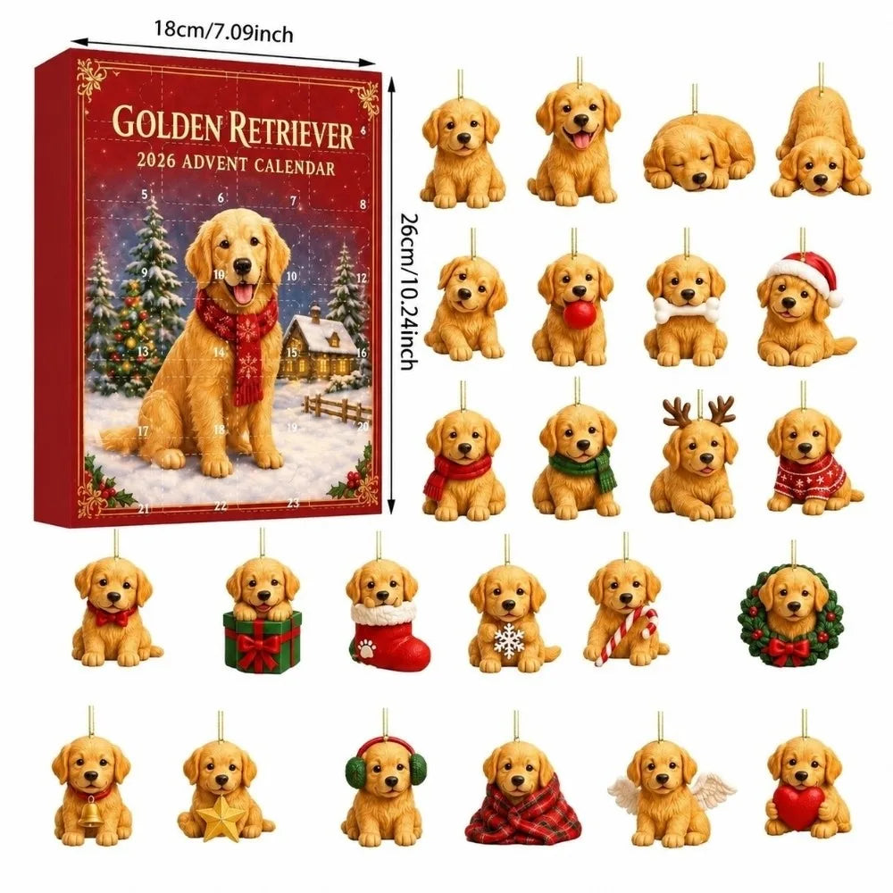 Golden Retriever Kalendarz Adwentowy – 24 Ozdoby na Choinkę