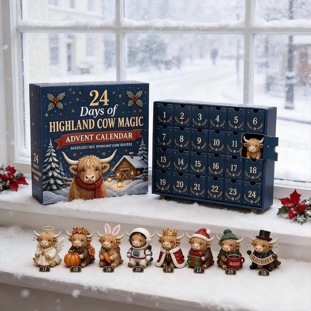 24 Dagen Kerst Adventskalender Met Verzamelbare Schots Koe Figuurtjes, Feestelijke Kerstversiering voor Thuis