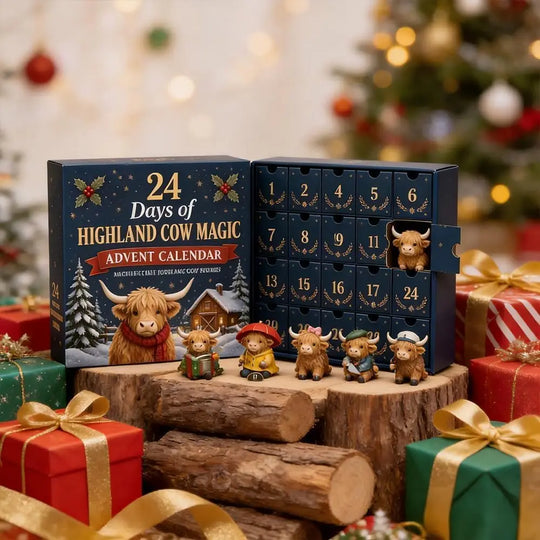 24 Dagen Kerst Adventskalender Met Verzamelbare Schots Koe Figuurtjes, Feestelijke Kerstversiering voor Thuis