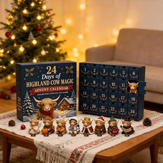 24 Dagen Kerst Adventskalender Met Verzamelbare Schots Koe Figuurtjes, Feestelijke Kerstversiering voor Thuis