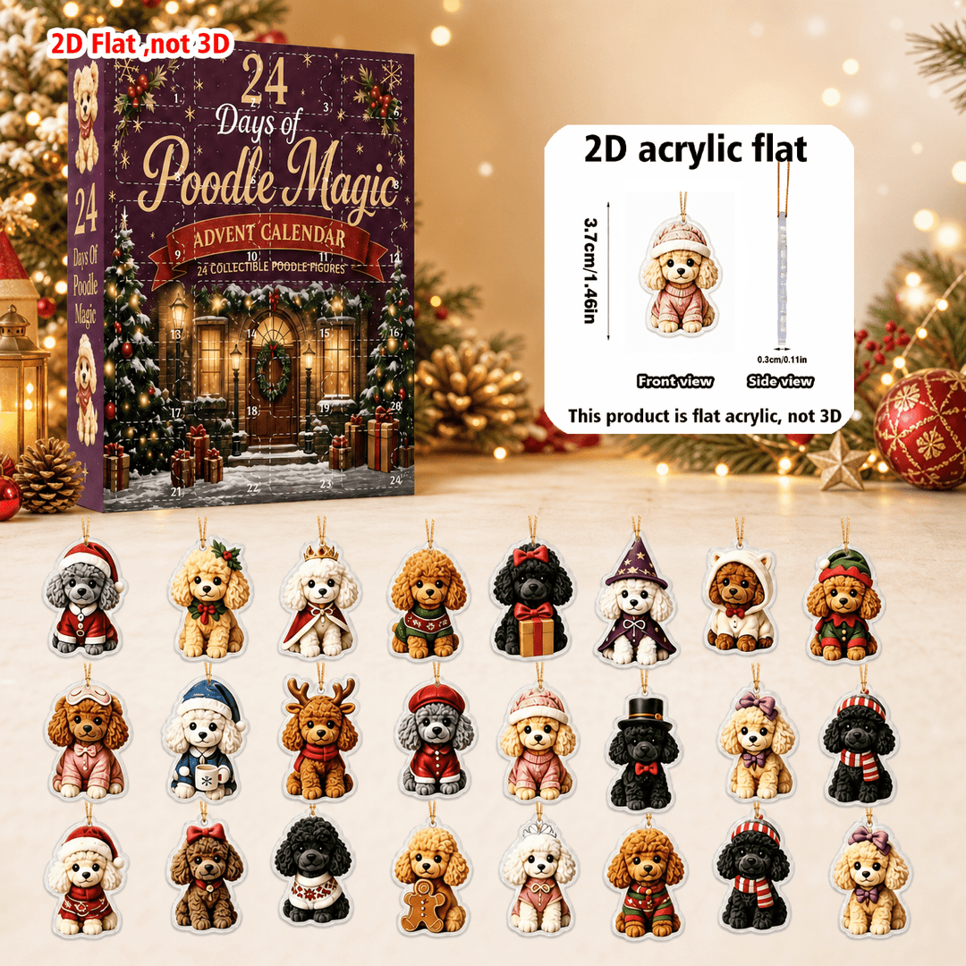Pudel Retro Kalendarz Adwentowy 2D – 24 Akrylowe Zawieszki