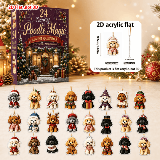 Pudel Retro Kalendarz Adwentowy 2D – 24 Akrylowe Zawieszki